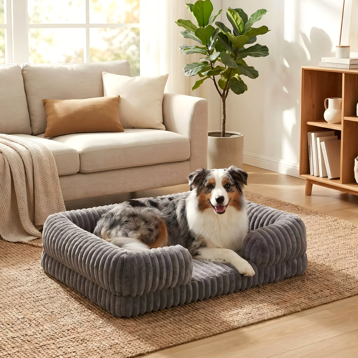 Panier canapé déhoussable en velours côtelé pour chien