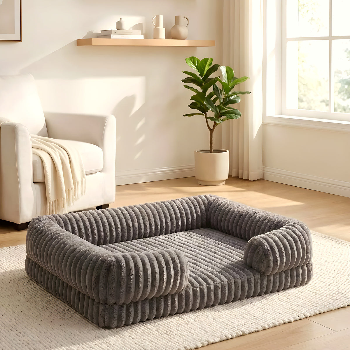Panier canapé déhoussable en velours côtelé pour chien