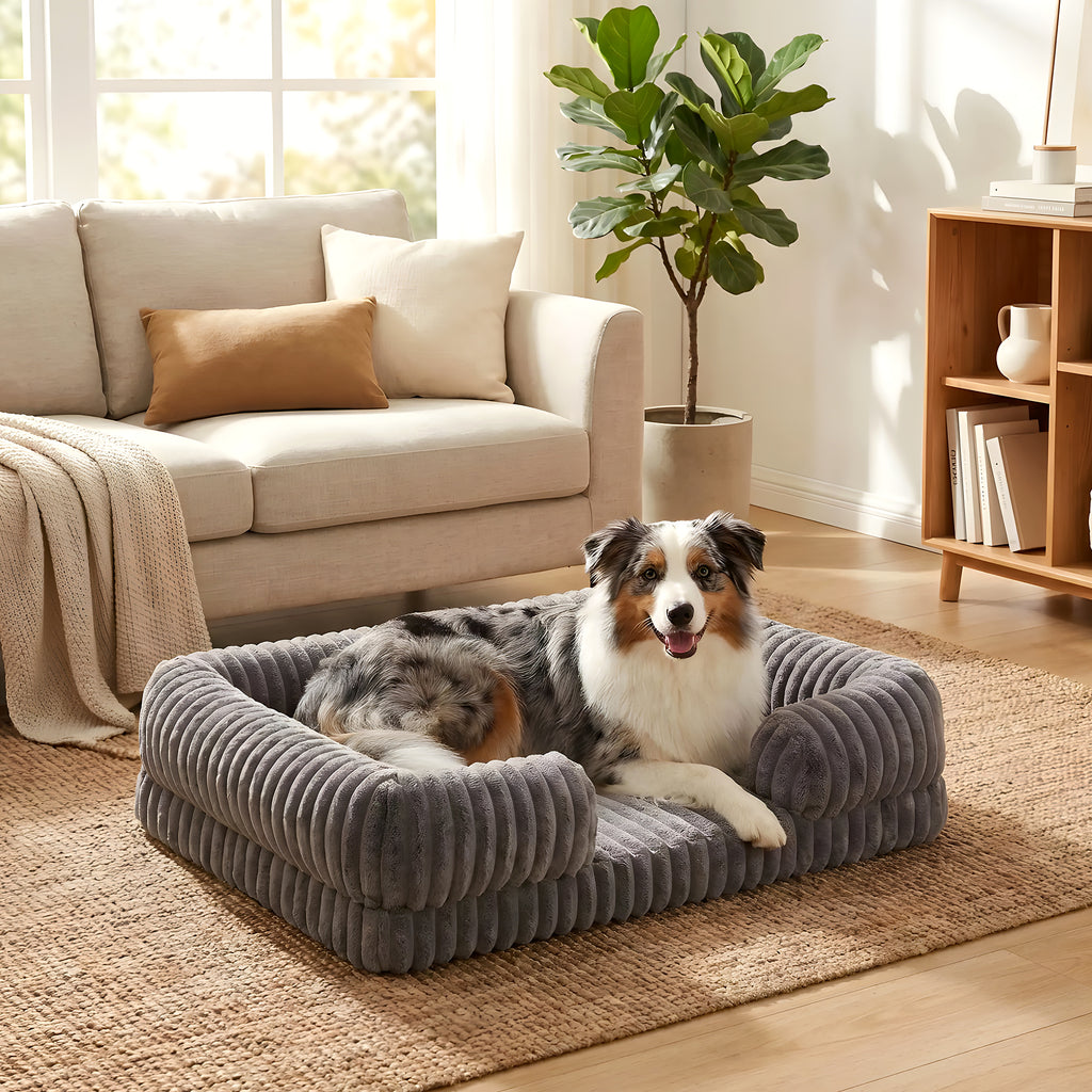 Panier confort orthopédique en velours côtelé pour chien