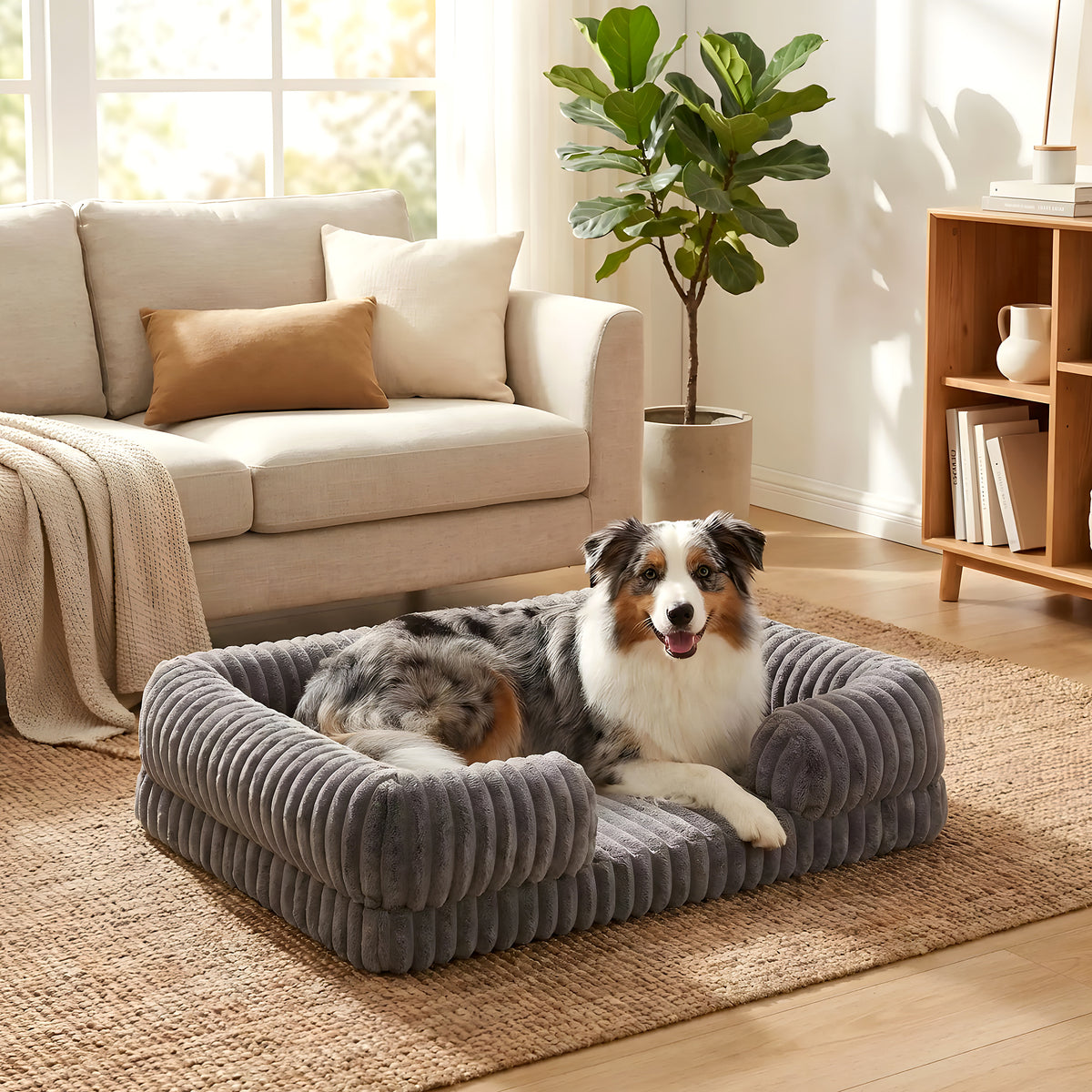 Panier confort orthopédique en velours côtelé pour chien