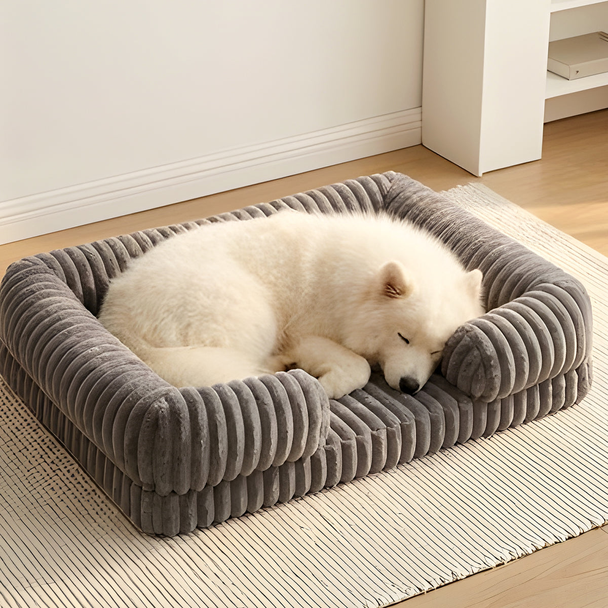 Panier confort orthopédique en velours côtelé pour chien