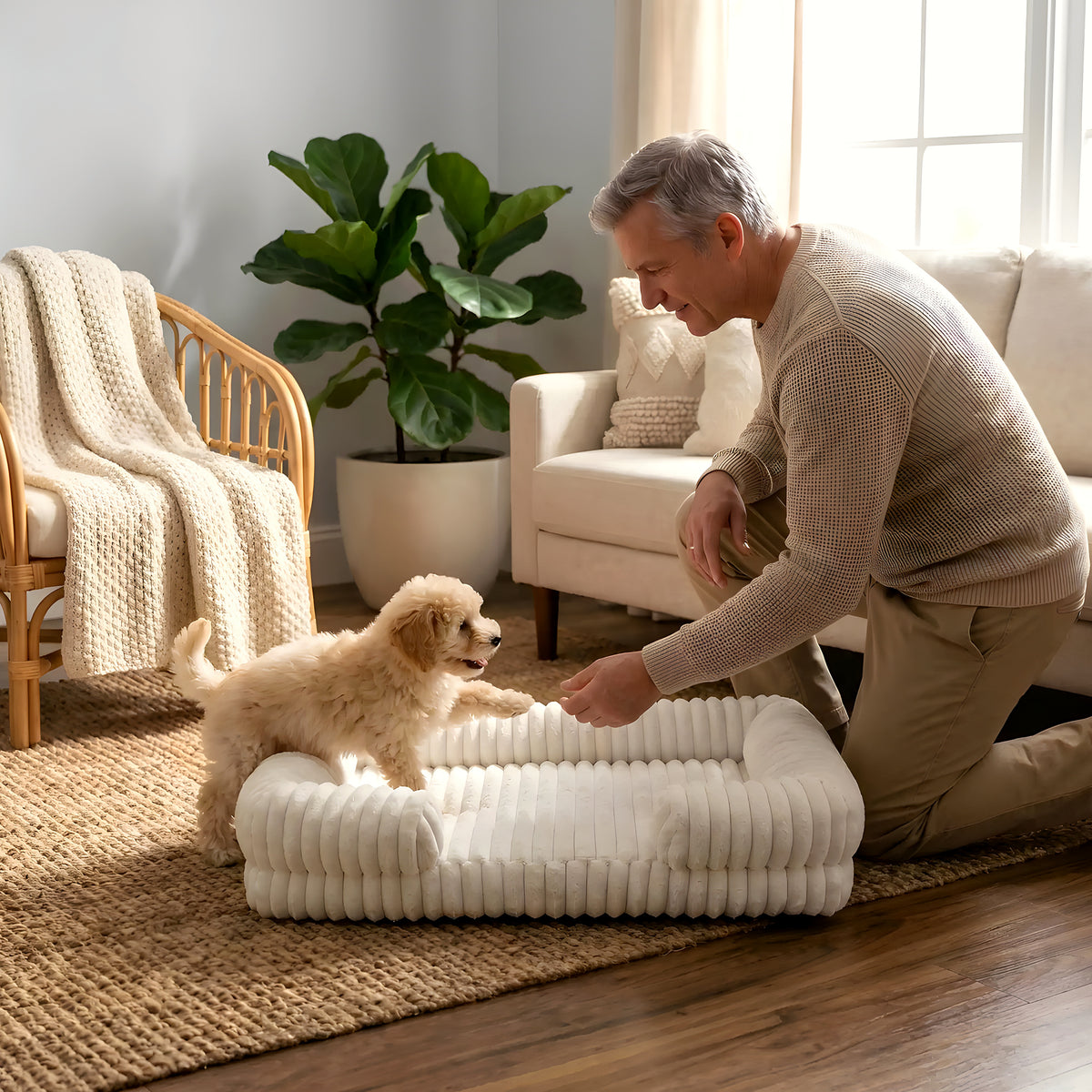 Panier confort orthopédique en velours côtelé pour chien