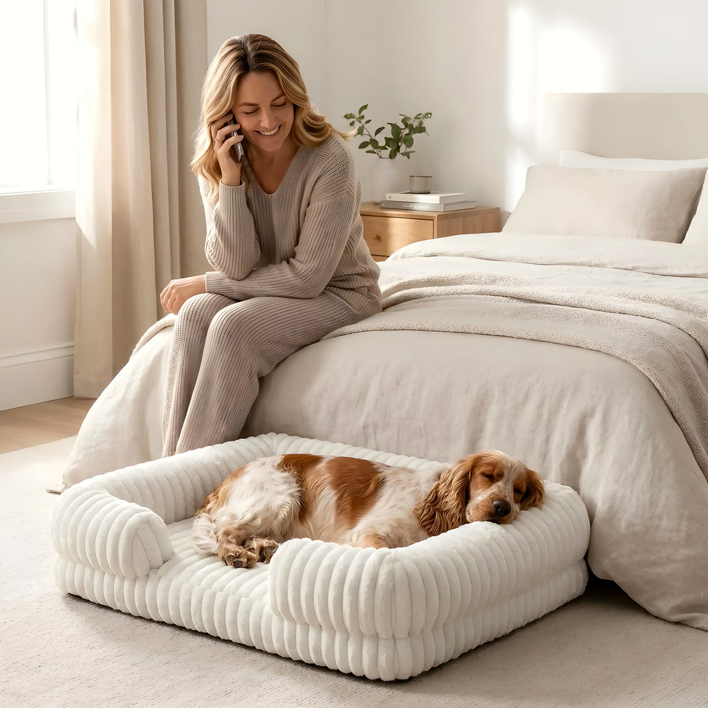 Panier confort orthopédique en velours côtelé pour chien