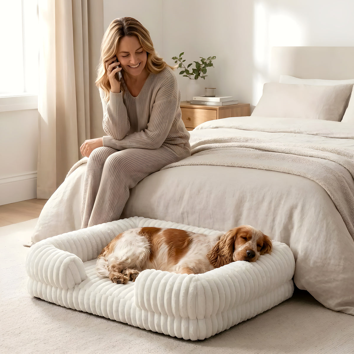 Panier confort orthopédique en velours côtelé pour chien