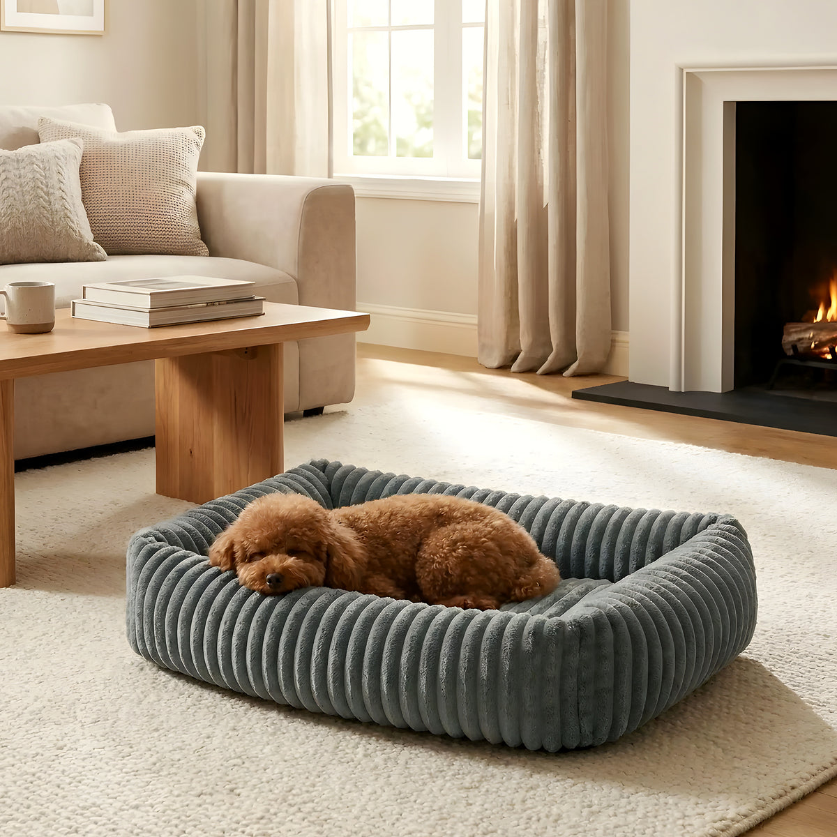 Panier confort rectangulaire en velours côtelé pour chien