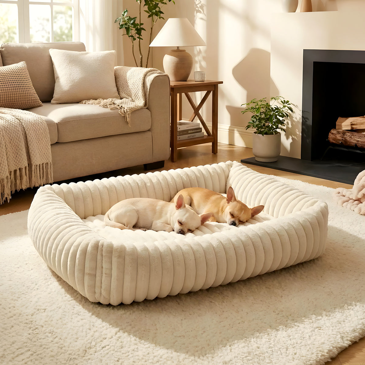 Panier confort rectangulaire en velours côtelé pour chien