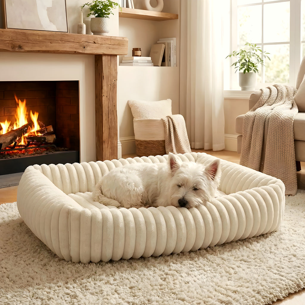 Panier confort rectangulaire en velours côtelé pour chien