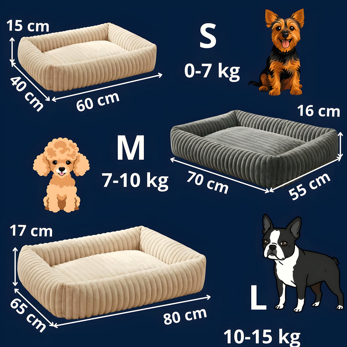 Panier confort rectangulaire en velours côtelé pour chien