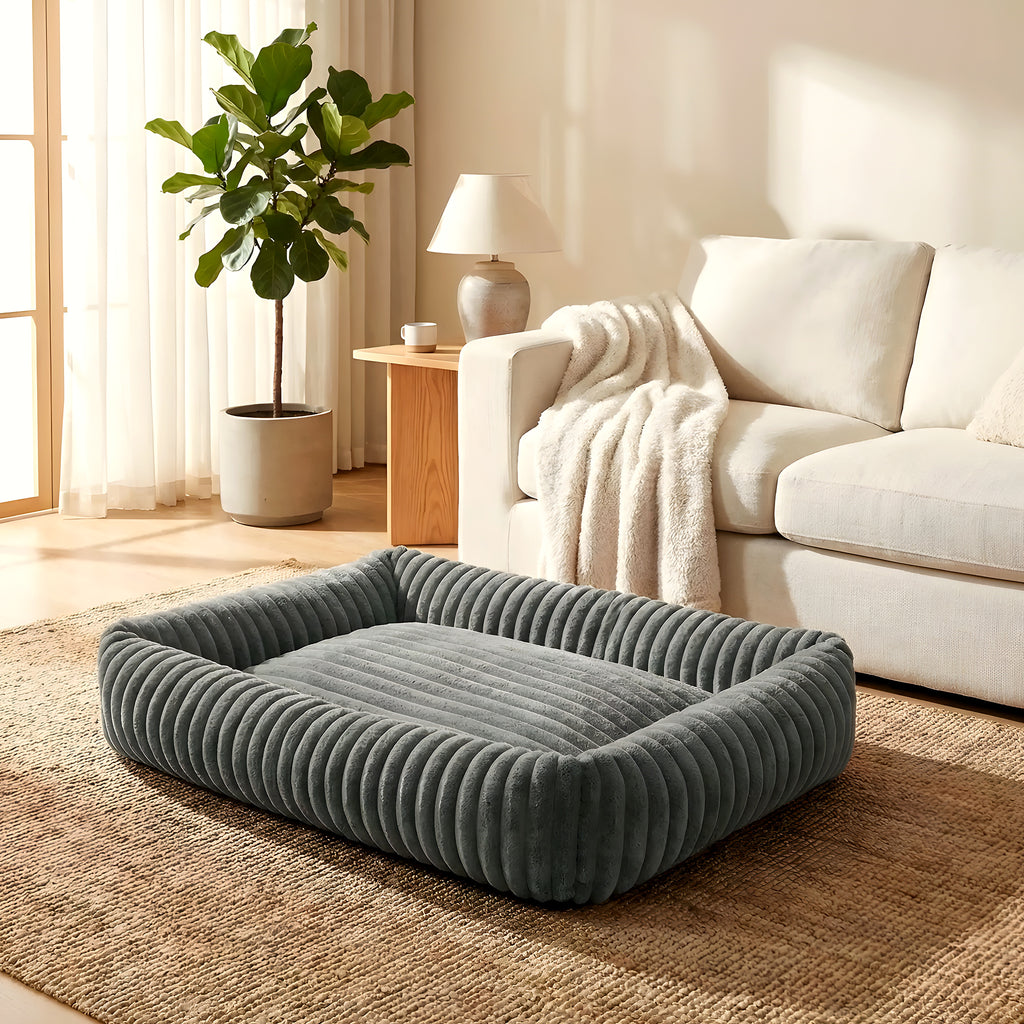 Panier confort rectangulaire en velours côtelé pour chien