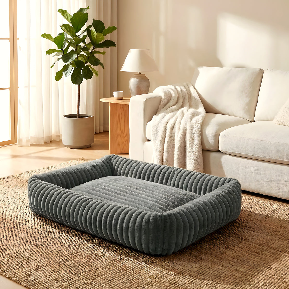 Panier confort rectangulaire en velours côtelé pour chien
