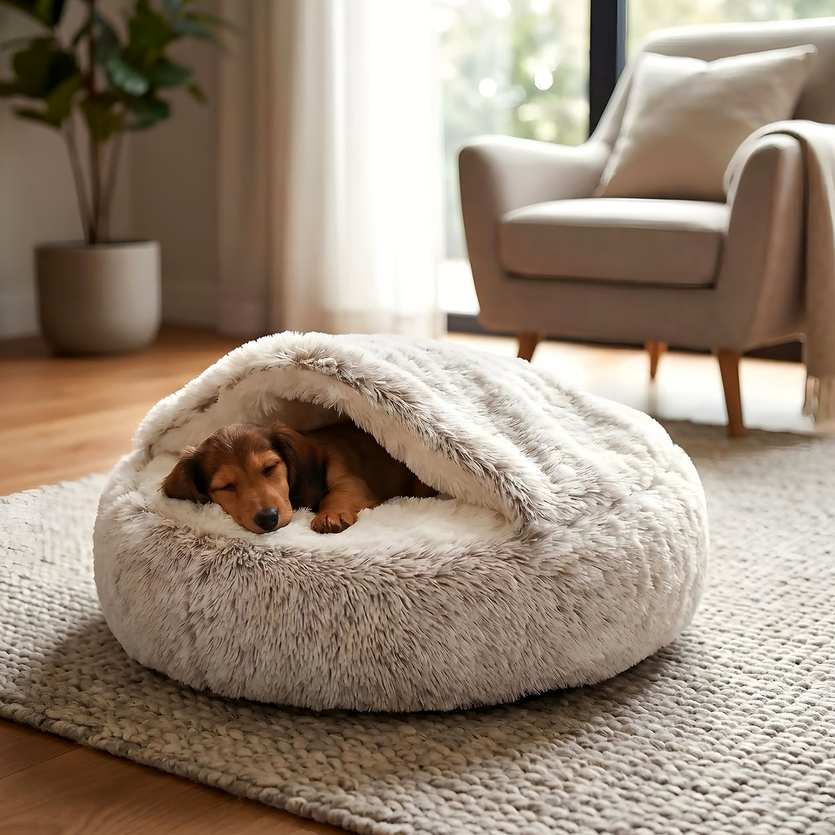 Panier couvert en peluche avec couverture pour petit chien