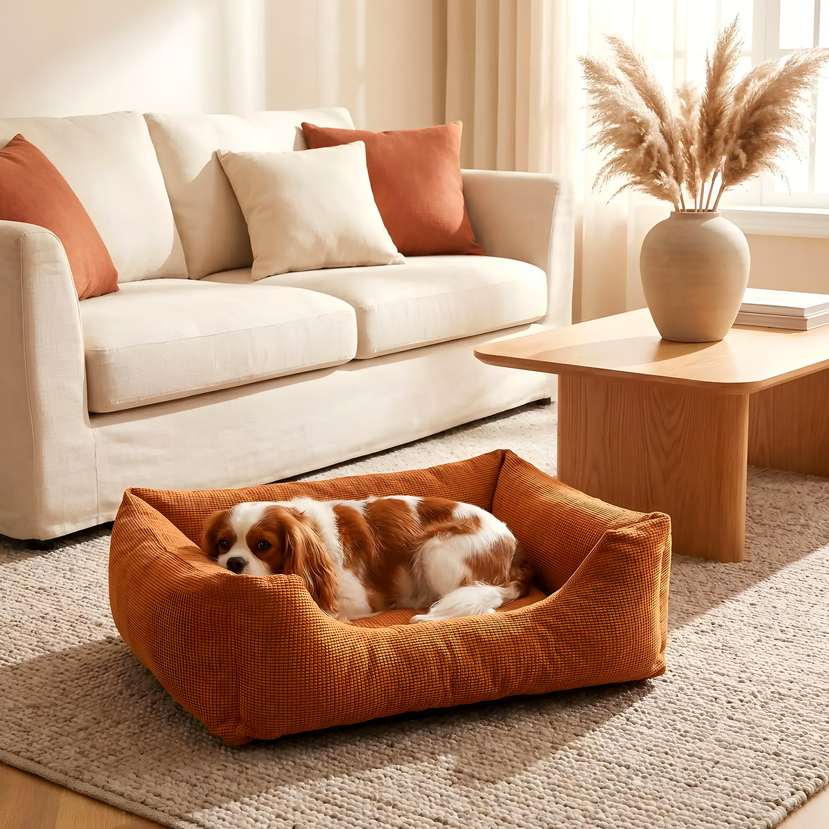 Panier déhoussable en velours jaune, orange ou marron
