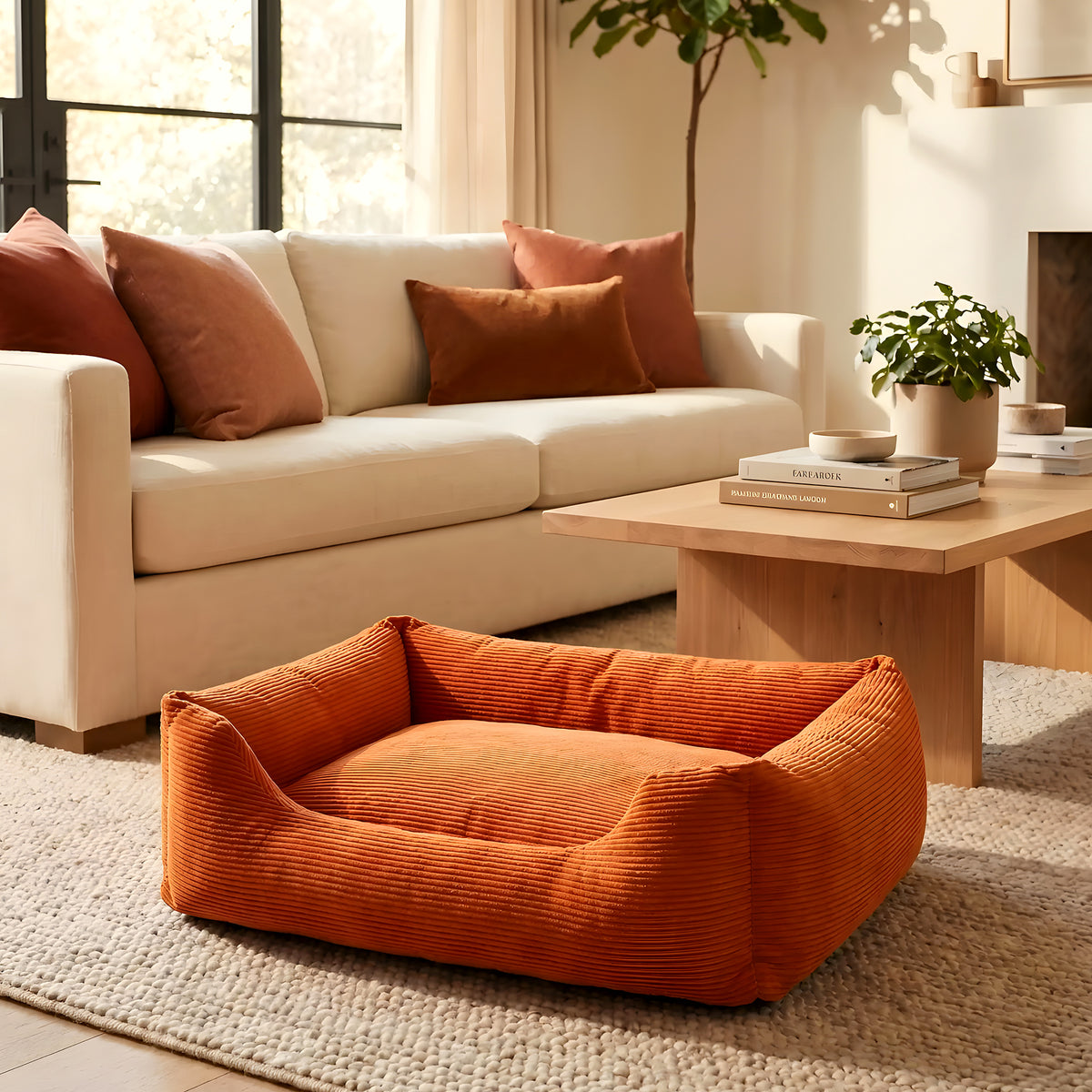 Panier déhoussable en velours jaune, orange ou marron