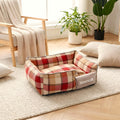 Panier écossais déhoussable pour chiot, rouge, bleu ou gris