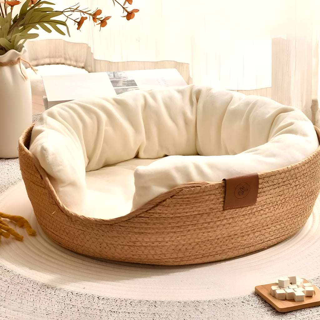 Panier en bambou tressé Ø45 cm pour petit chien