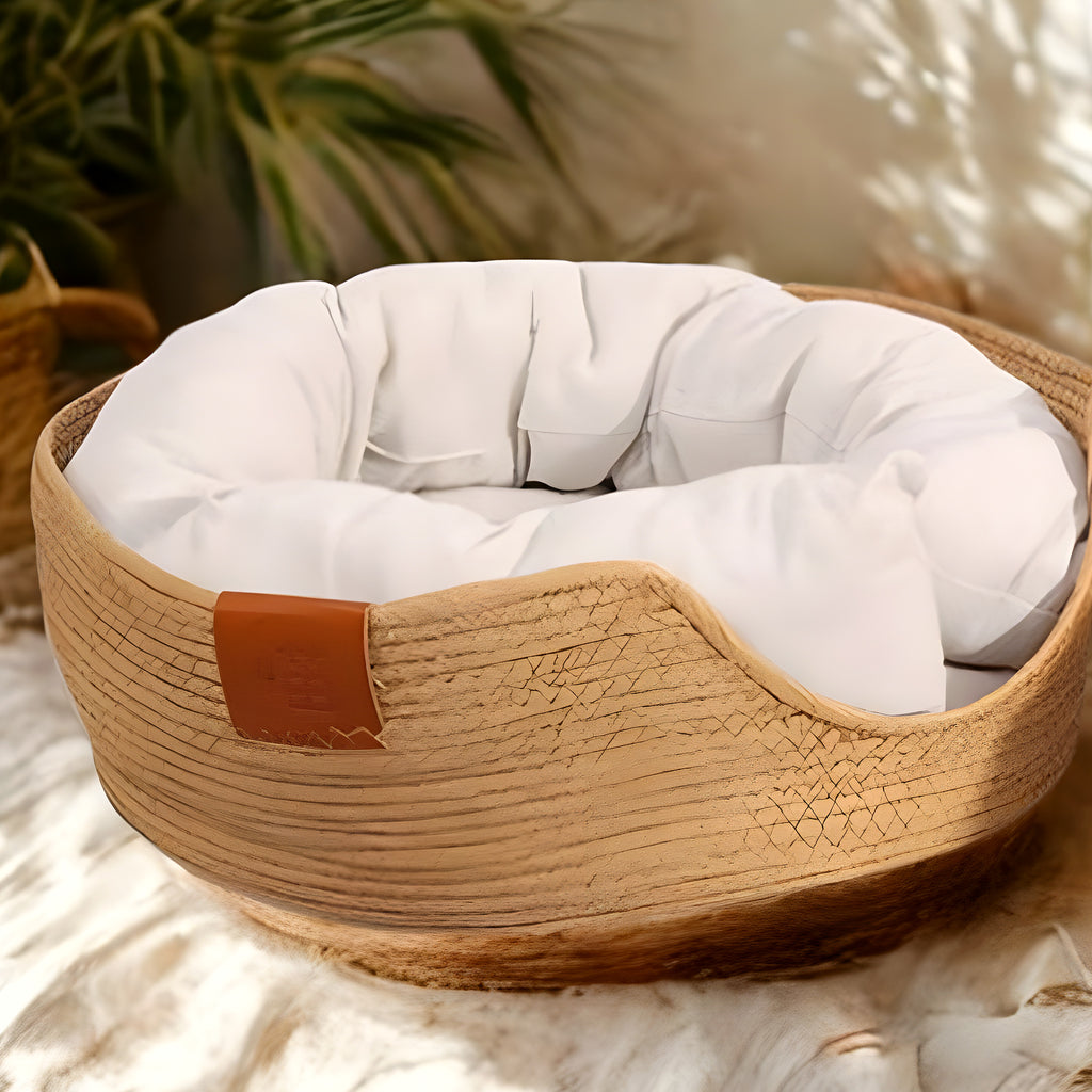 Panier en bambou tressé Ø45 cm pour petit chien