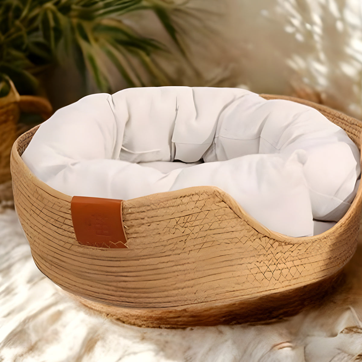 Panier en bambou tressé Ø45 cm pour petit chien