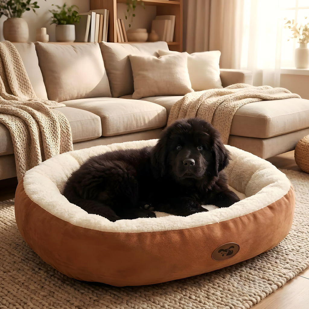 Panier en peluche épaisse à rebord 360° pour chiot