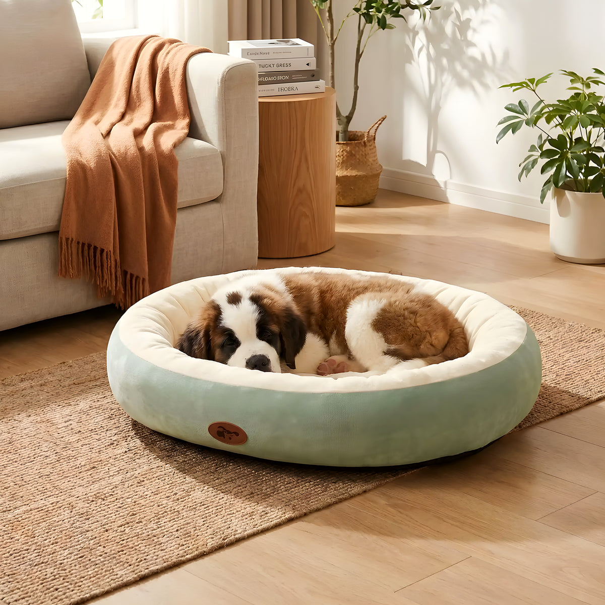 Panier en peluche épaisse à rebord 360° pour chiot