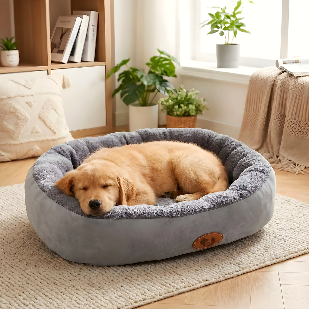 Panier en peluche épaisse à rebord 360° pour chiot