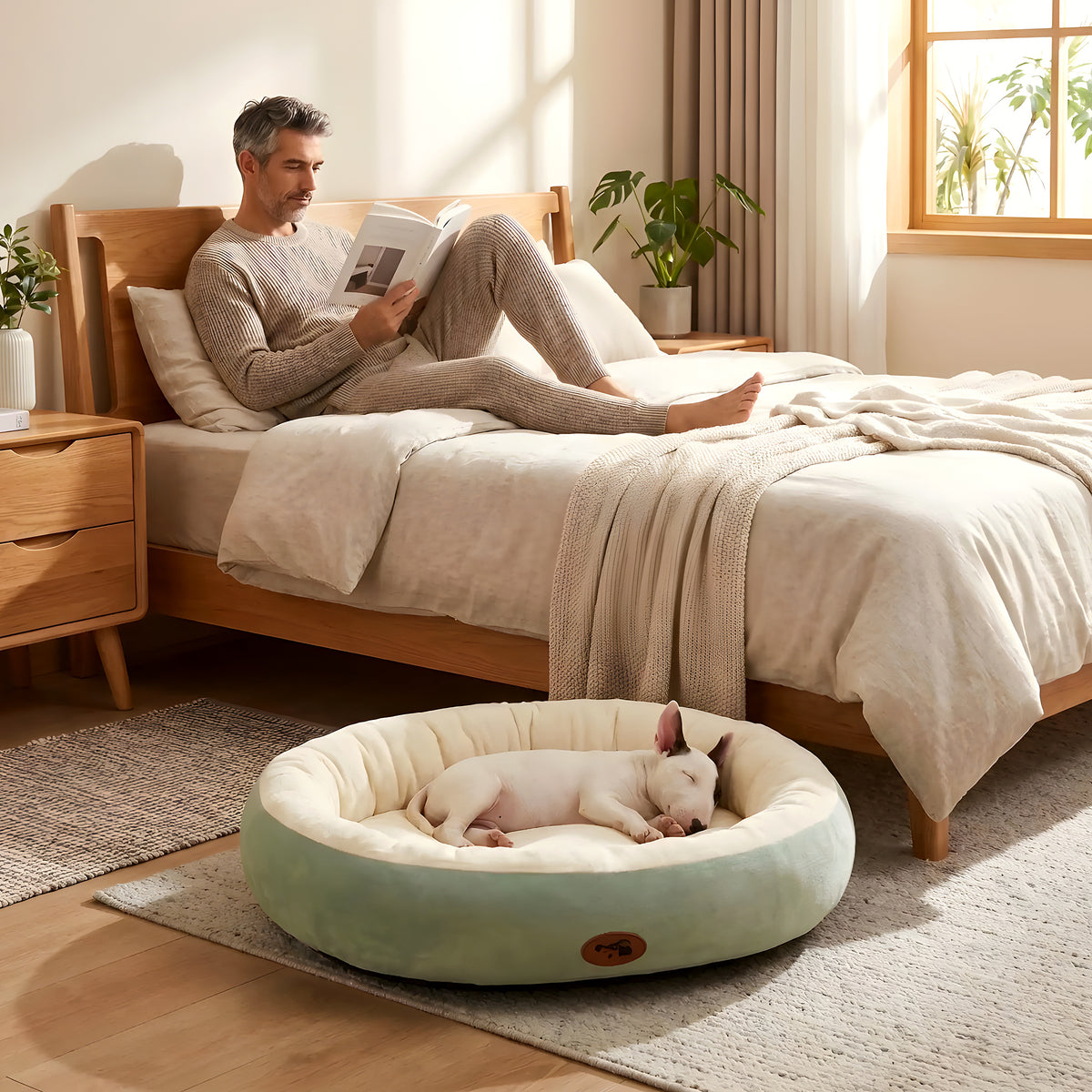 Panier en peluche épaisse à rebord 360° pour chiot