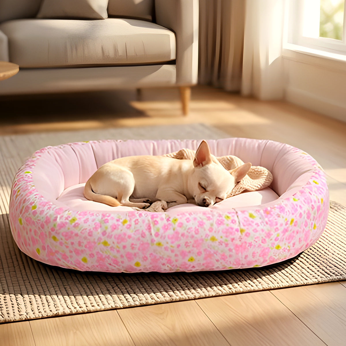 Panier fleuri 100 % coton pour chien, 3 couleurs pastel