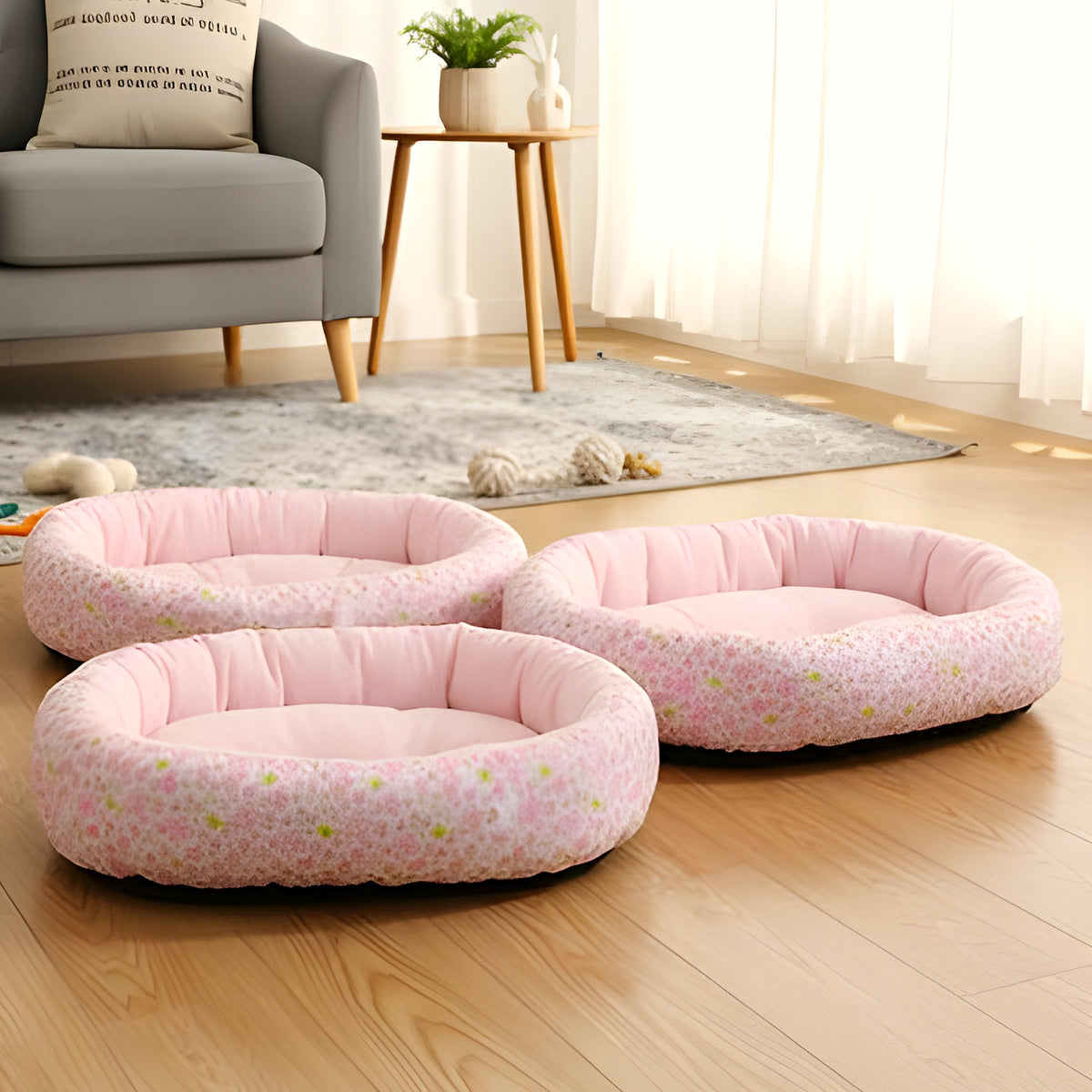 Panier fleuri 100 % coton pour chien, 3 couleurs pastel