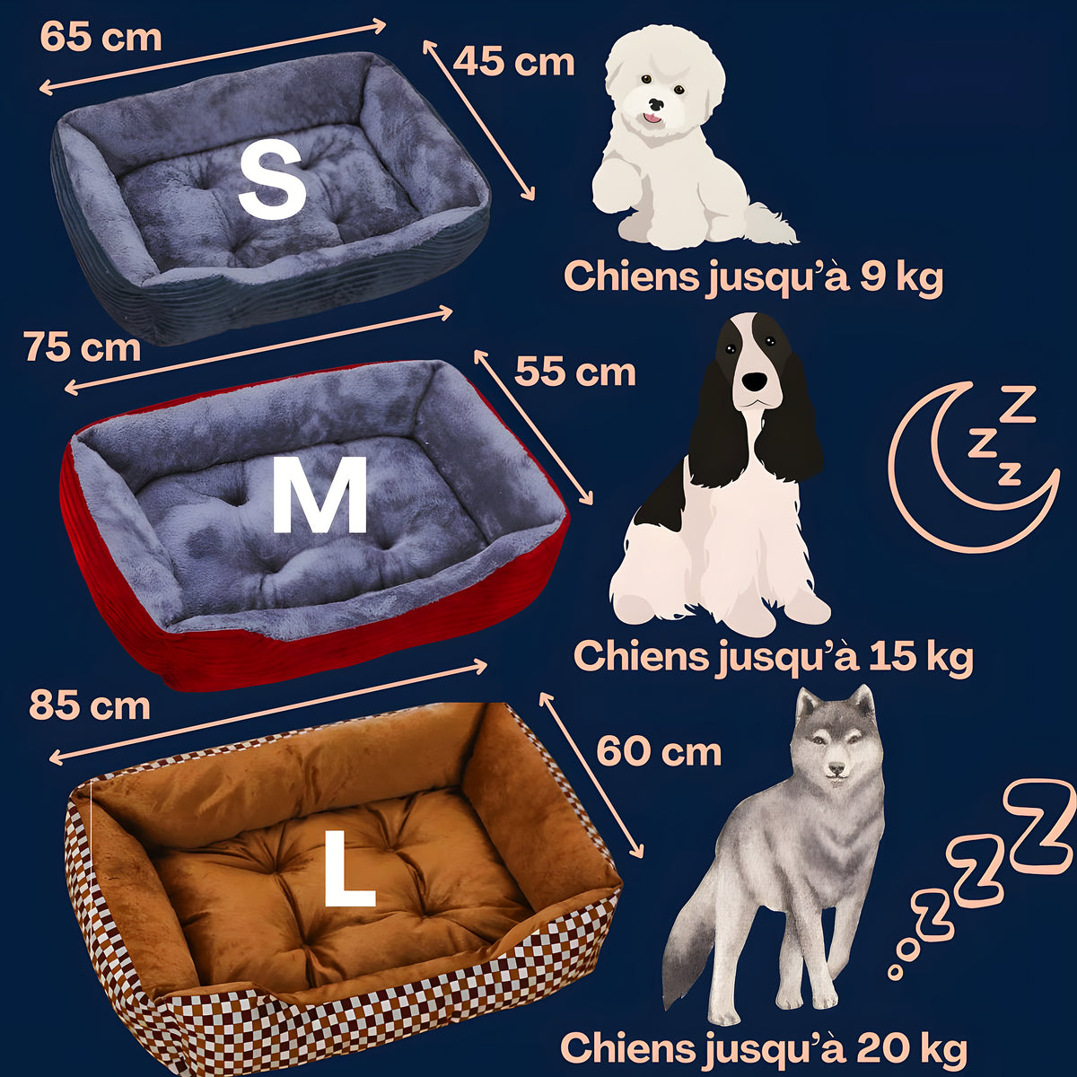 Panier imperméable en velours et Oxford pour chien, S à L
