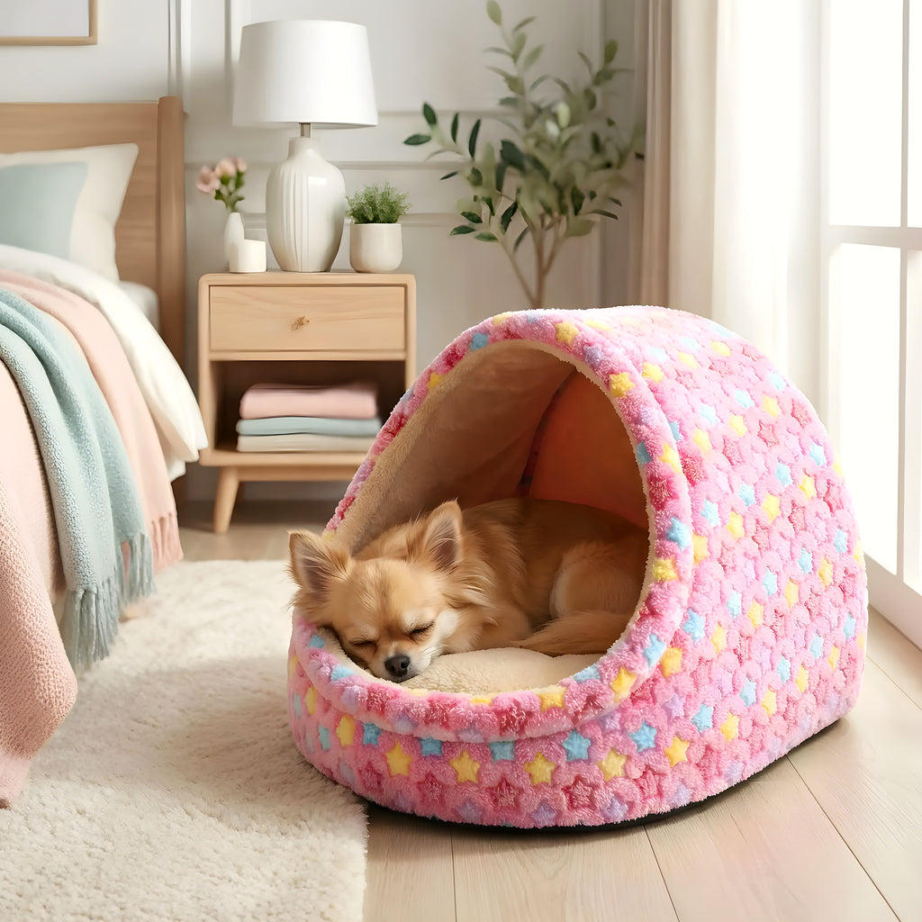 Panier niche en arche motif étoiles pour petit chien