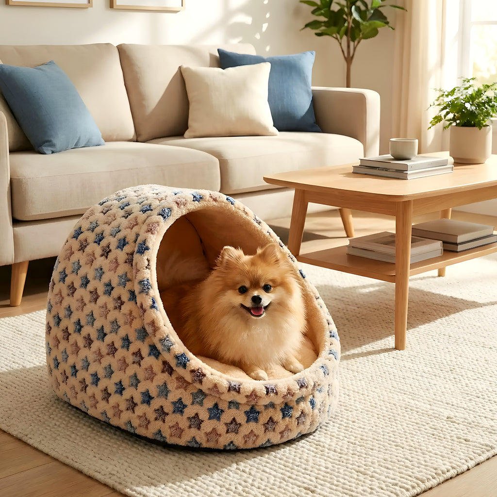 Panier niche en arche motif étoiles pour petit chien