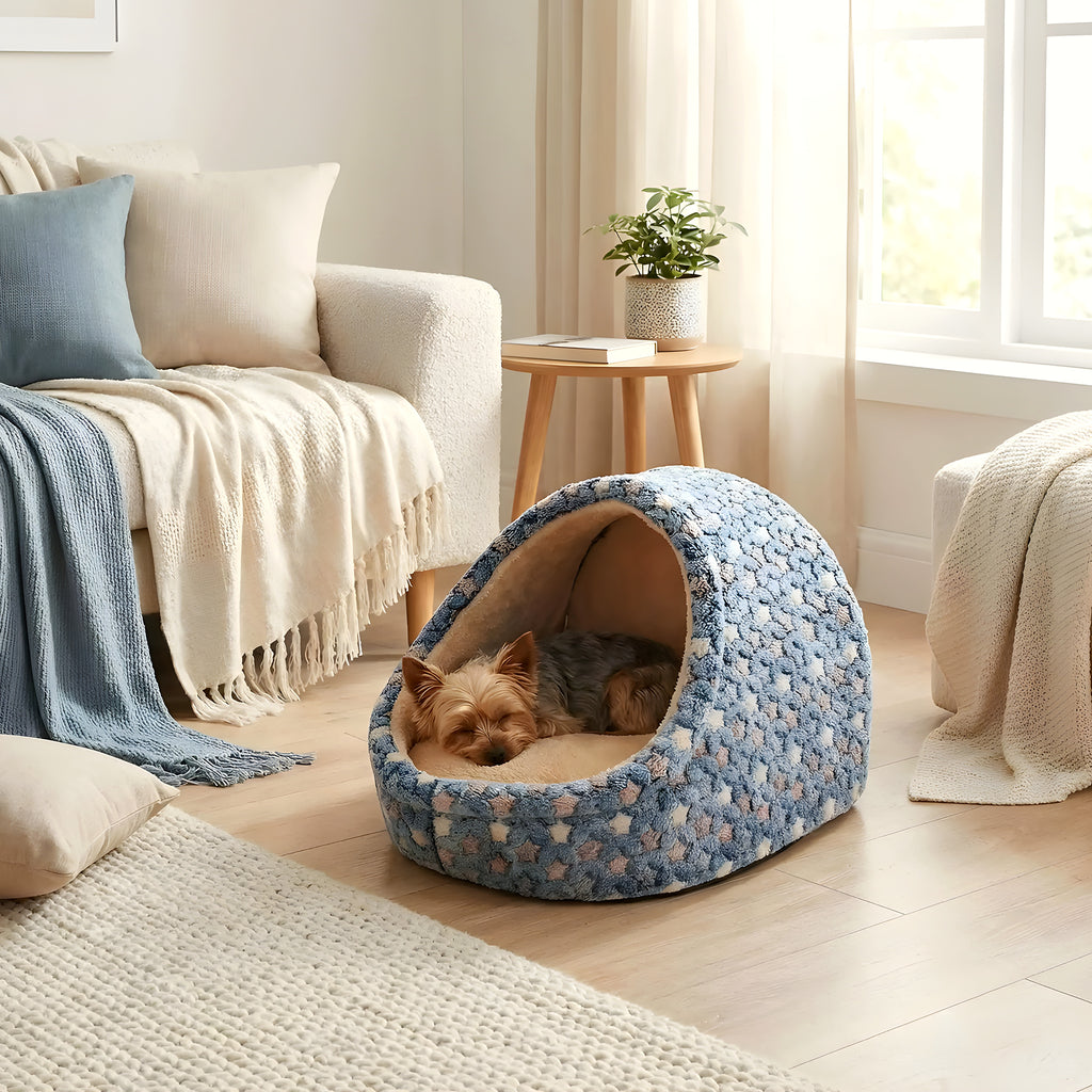Panier niche en arche motif étoiles pour petit chien