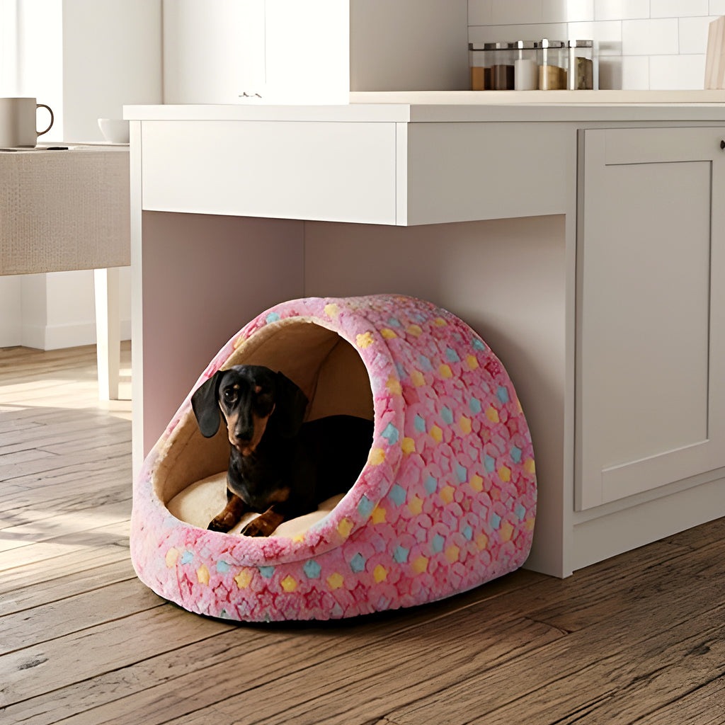 Panier niche en arche motif étoiles pour petit chien
