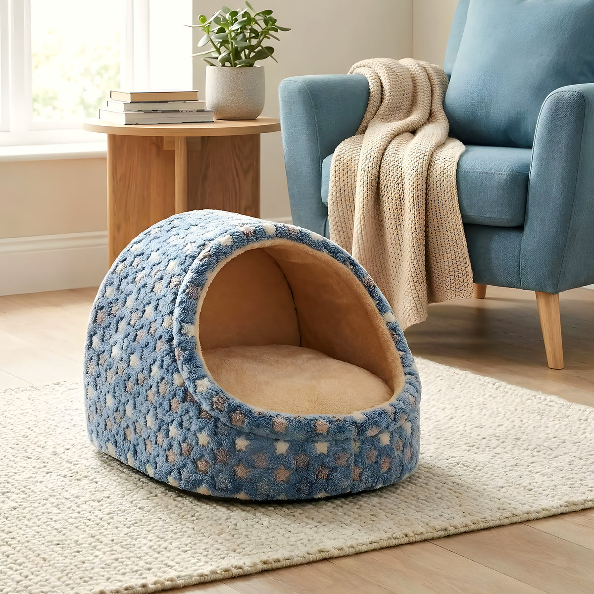 Panier niche en arche motif étoiles pour petit chien