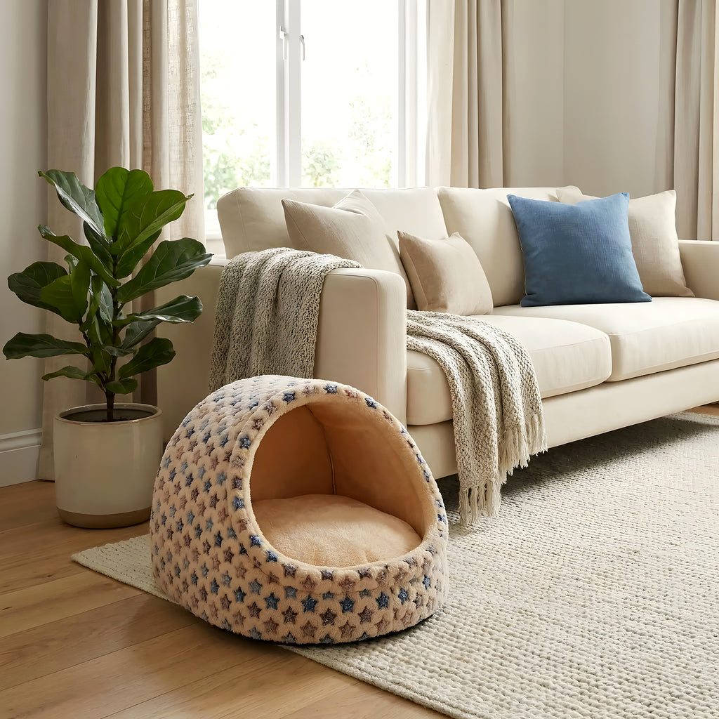 Panier niche en arche motif étoiles pour petit chien