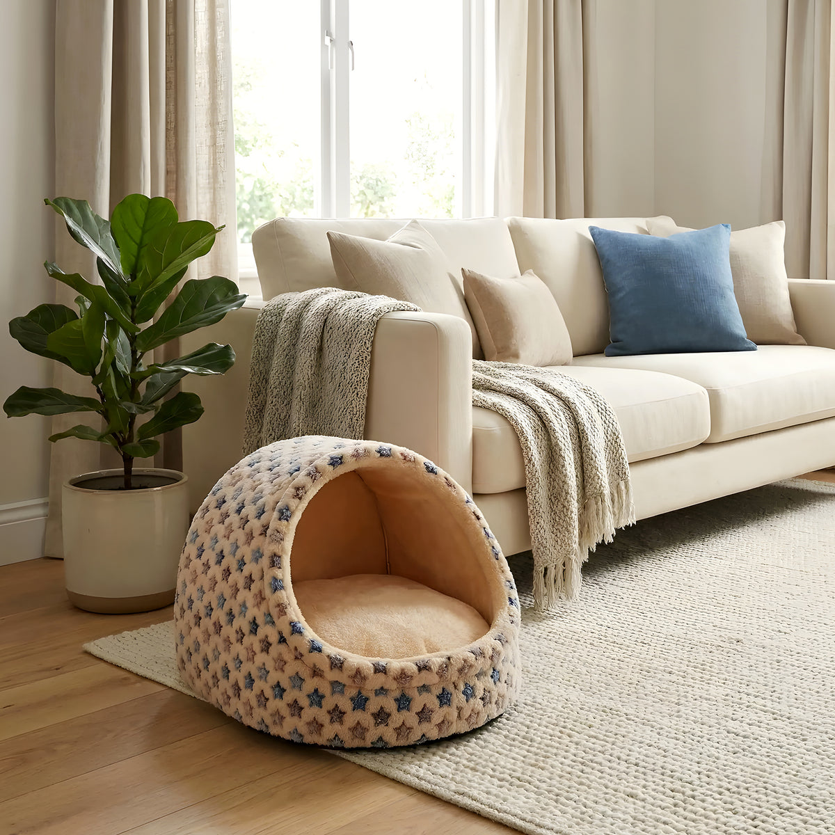 Panier niche en arche motif étoiles pour petit chien