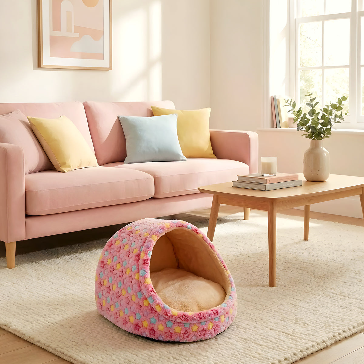 Panier niche en arche motif étoiles pour petit chien