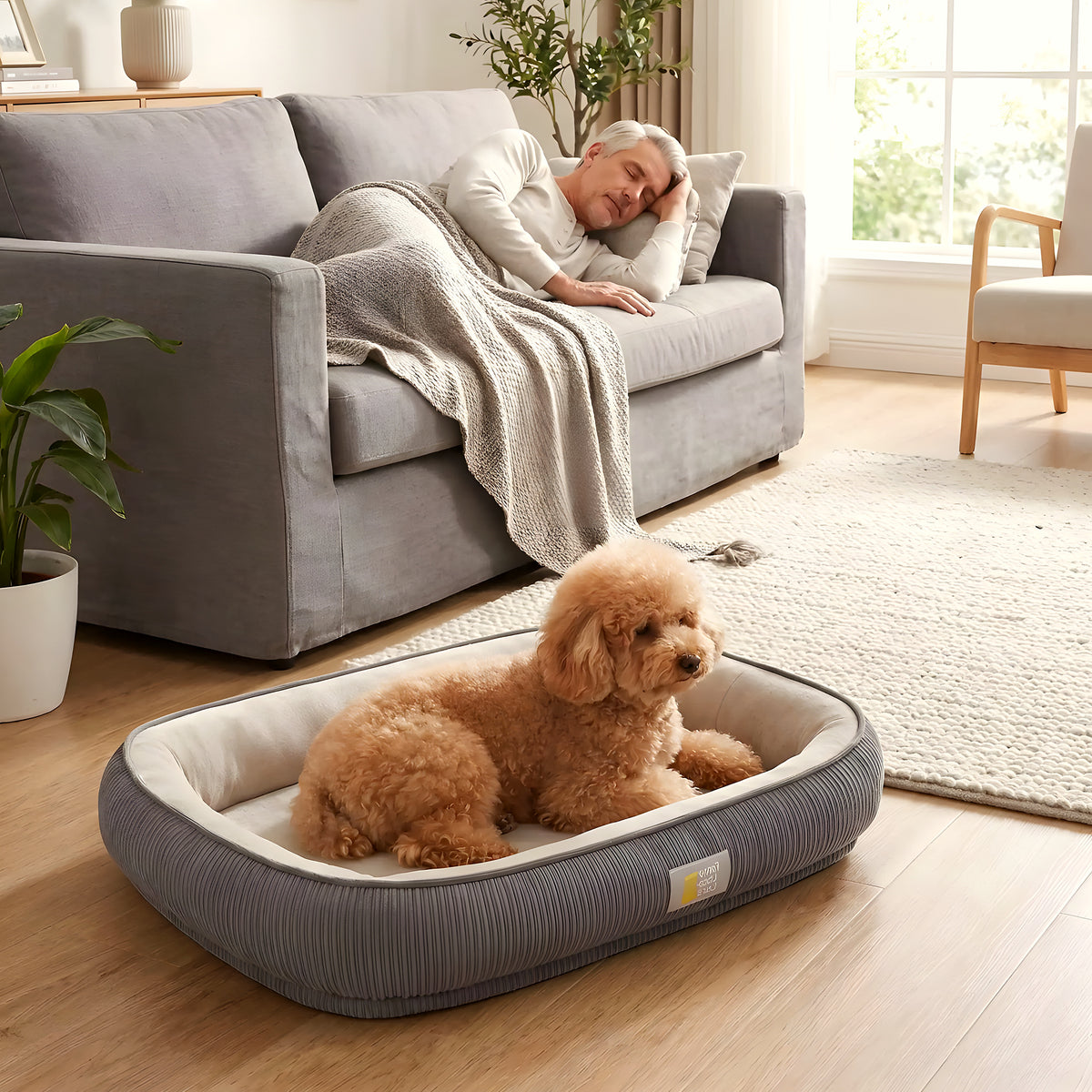 Panier orthopédique auto-chauffant en velours pour chien