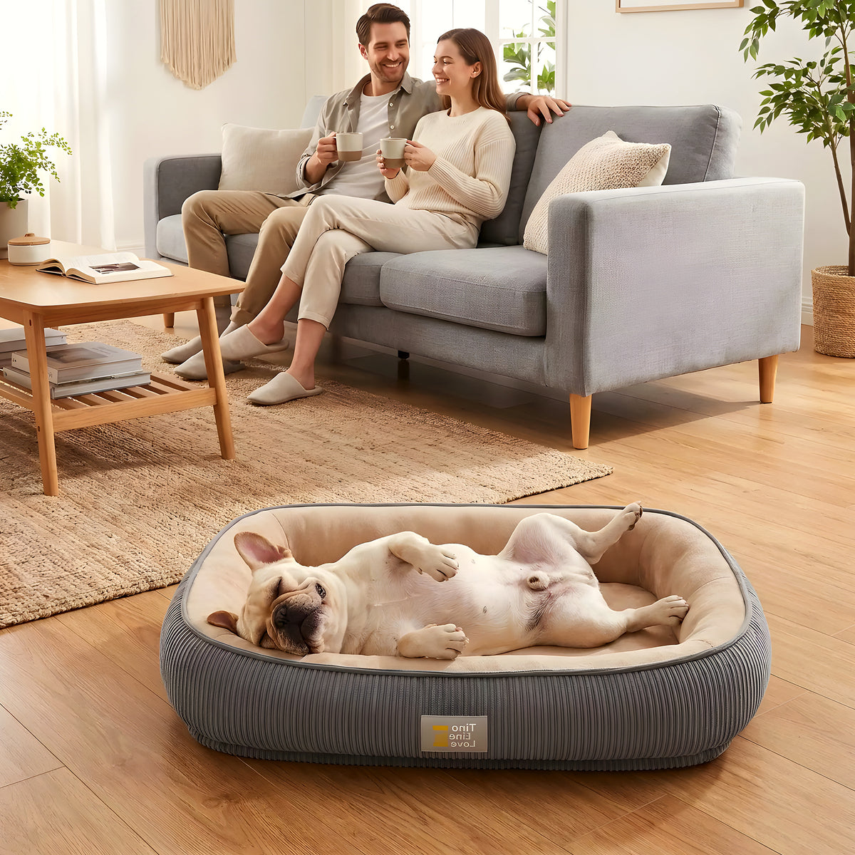 Panier orthopédique auto-chauffant en velours pour chien