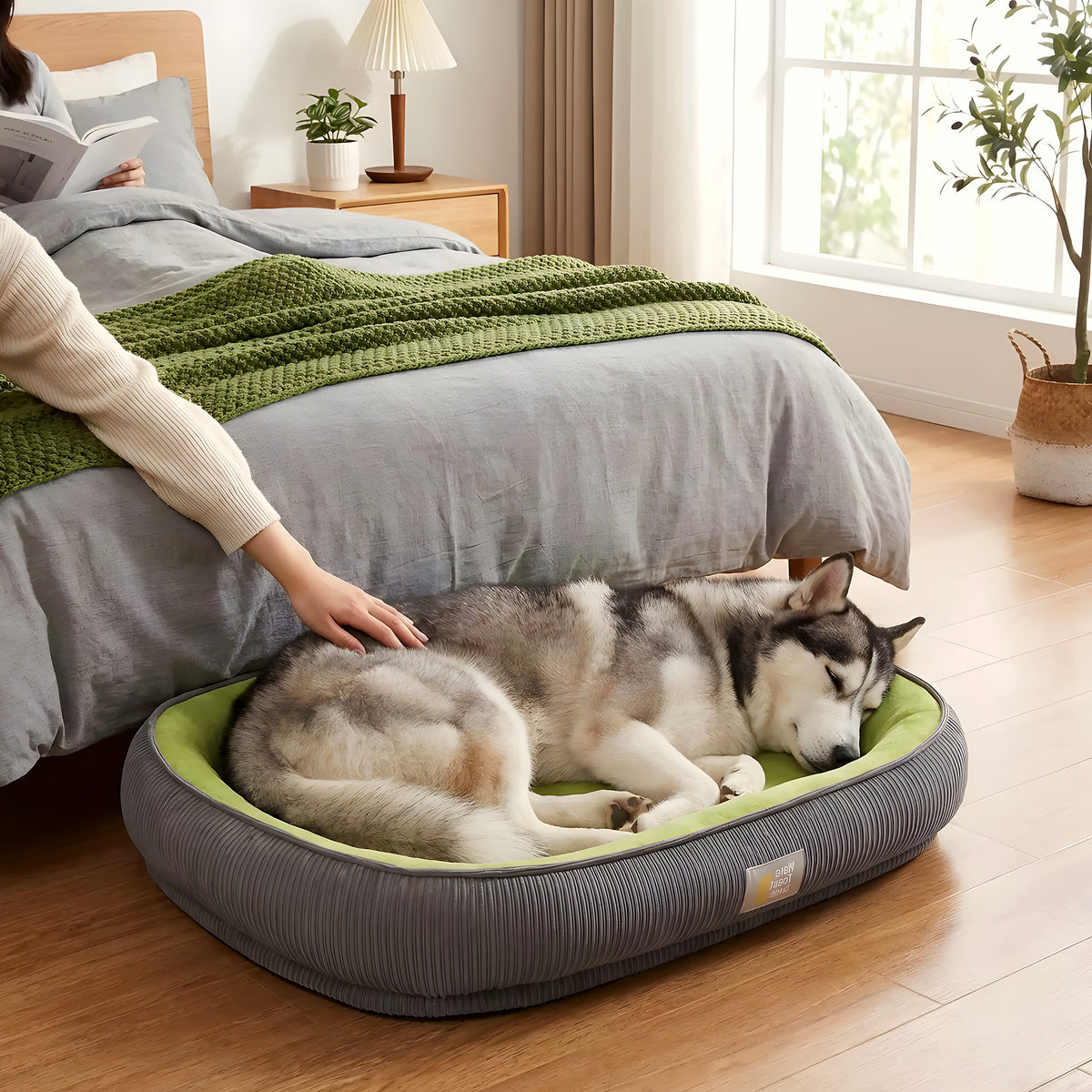 Panier orthopédique auto-chauffant en velours pour chien