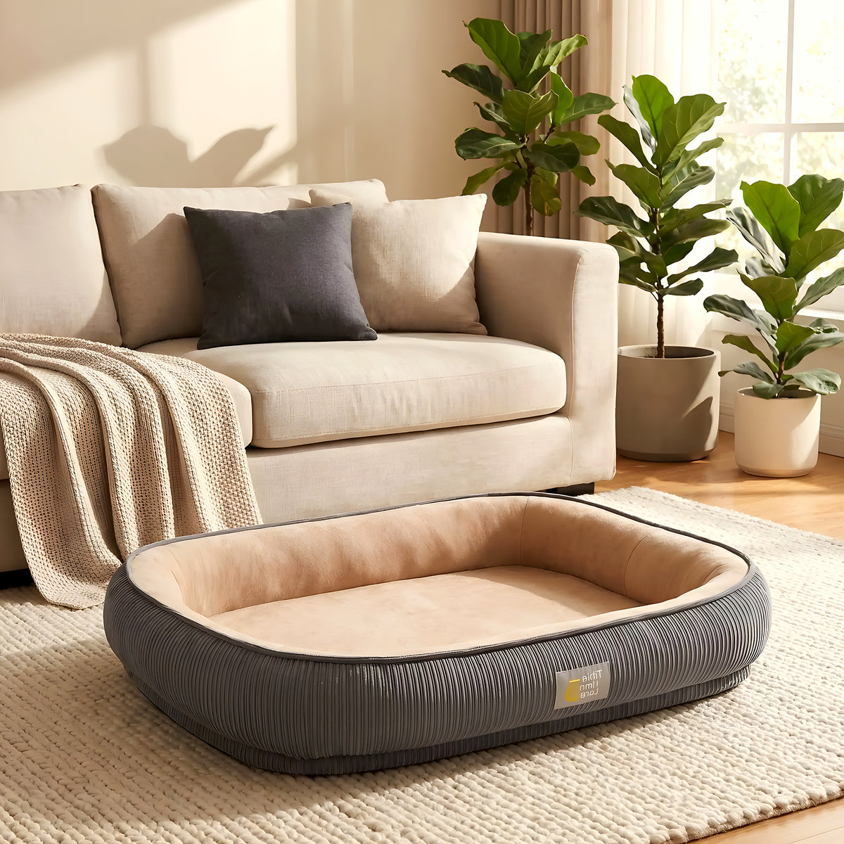 Panier orthopédique auto-chauffant en velours pour chien