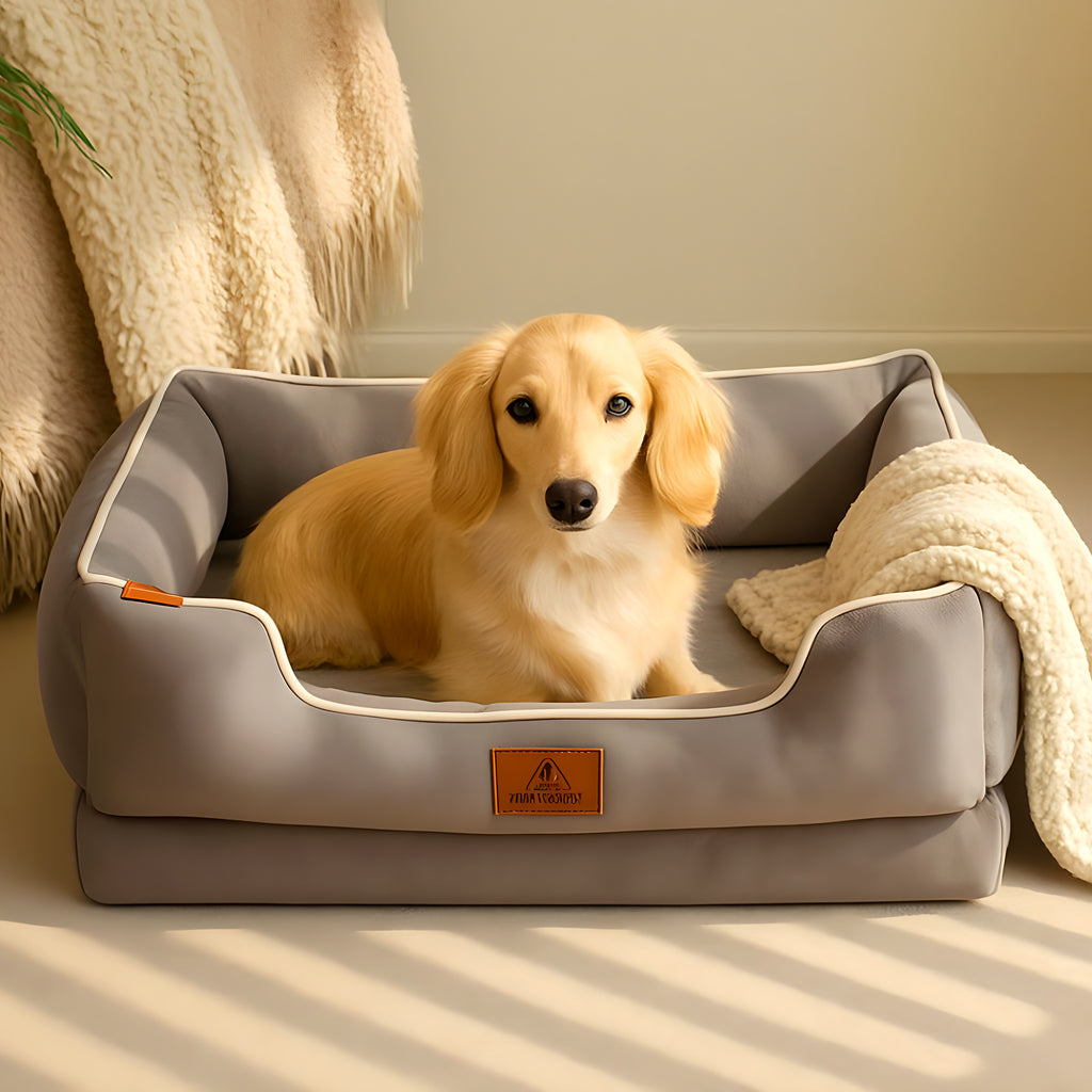 Panier orthopédique avec 2 coussins carré et os pour chien