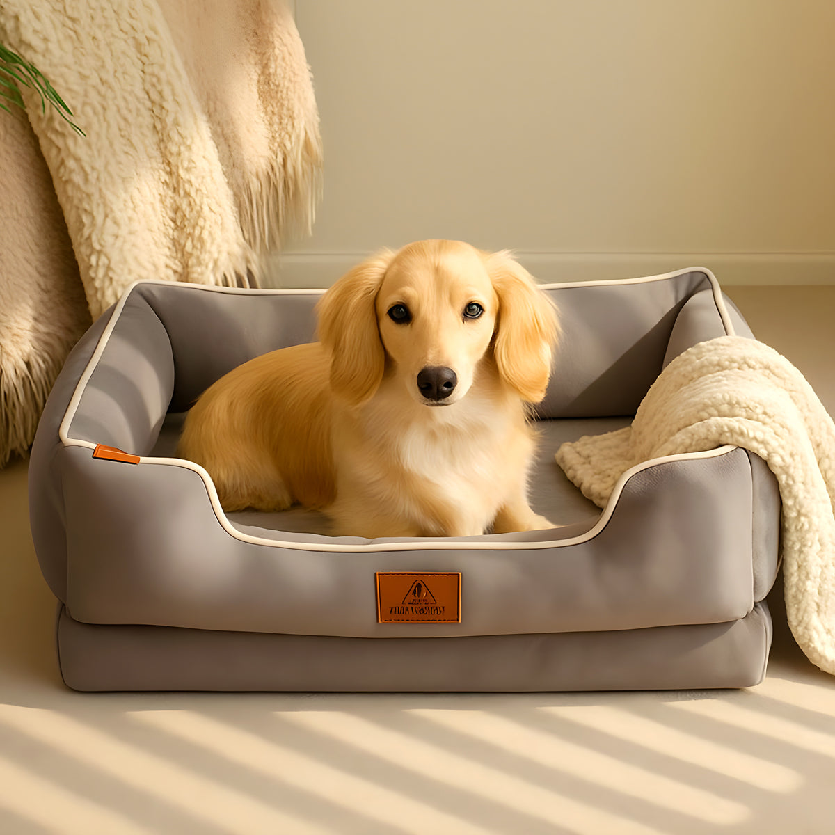 Panier orthopédique avec 2 coussins carré et os pour chien