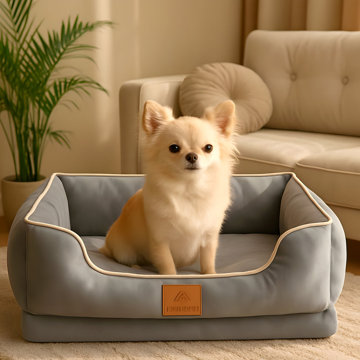 Panier orthopédique avec 2 coussins carré et os pour chien