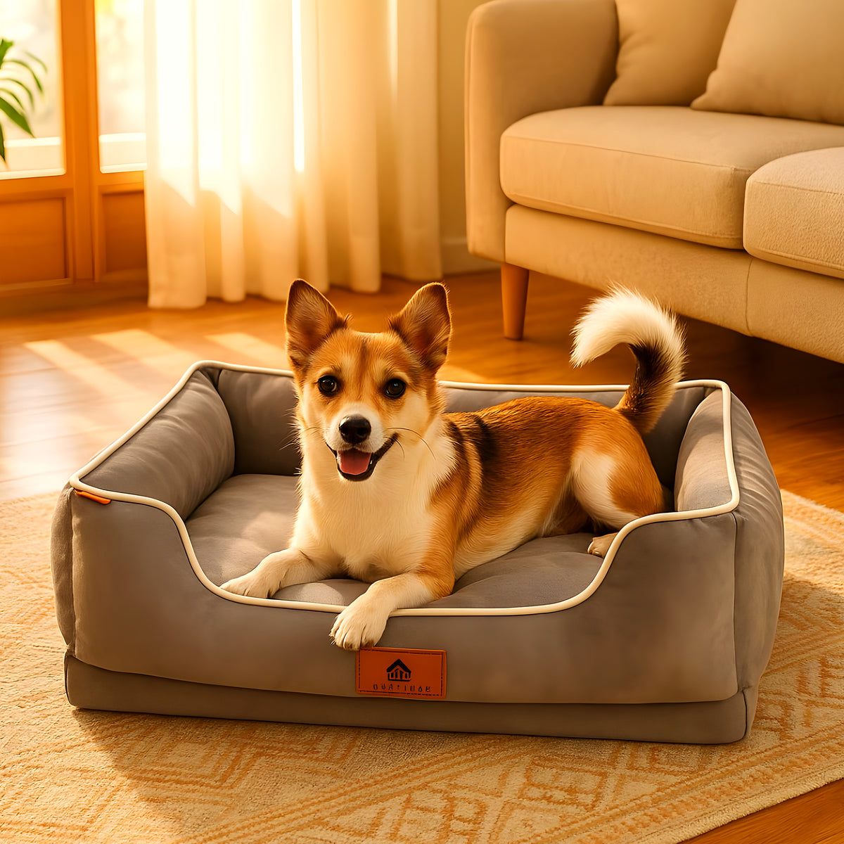 Panier orthopédique avec 2 coussins carré et os pour chien