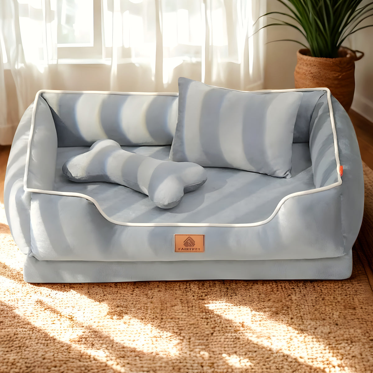 Panier orthopédique avec 2 coussins carré et os pour chien
