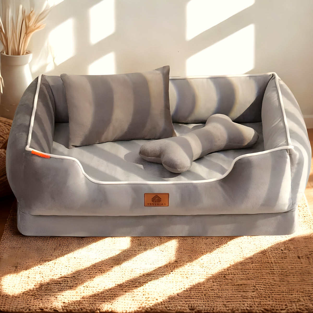 Panier orthopédique avec 2 coussins carré et os pour chien