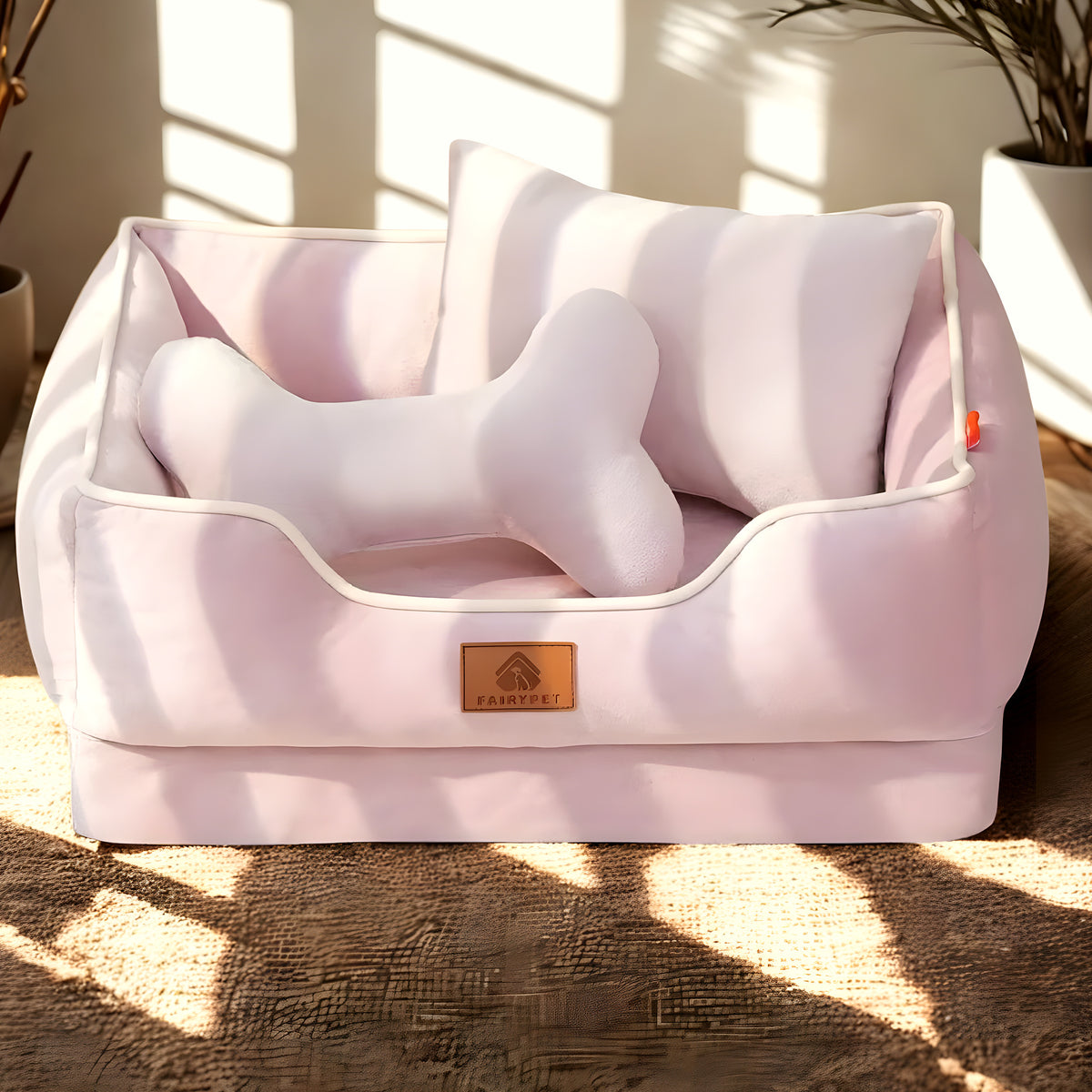 Panier orthopédique avec 2 coussins carré et os pour chien