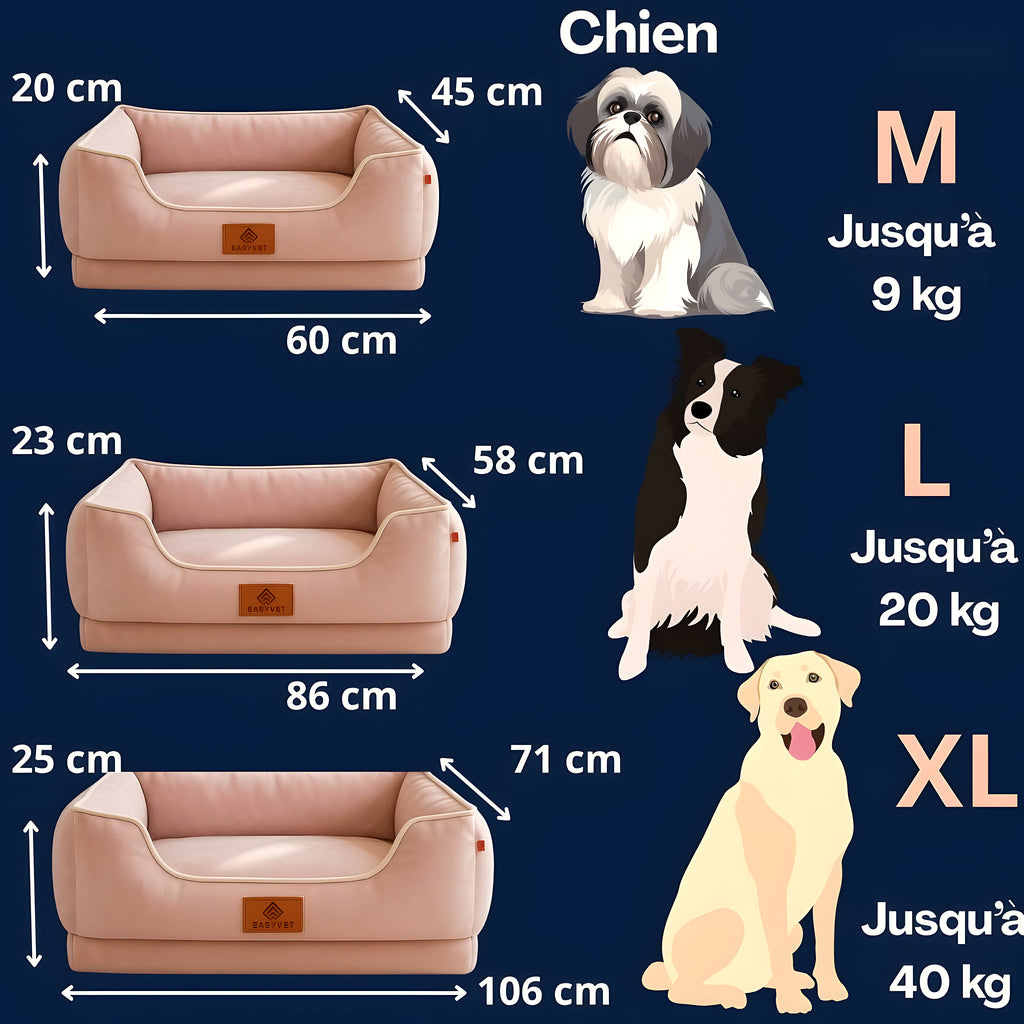 Panier orthopédique avec 2 coussins carré et os pour chien