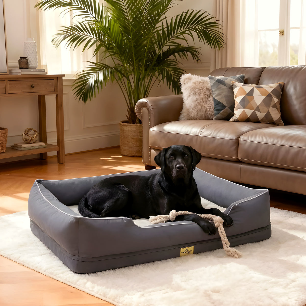 Panier orthopédique en fausse fourrure pour chien, jusqu'à 60 kg