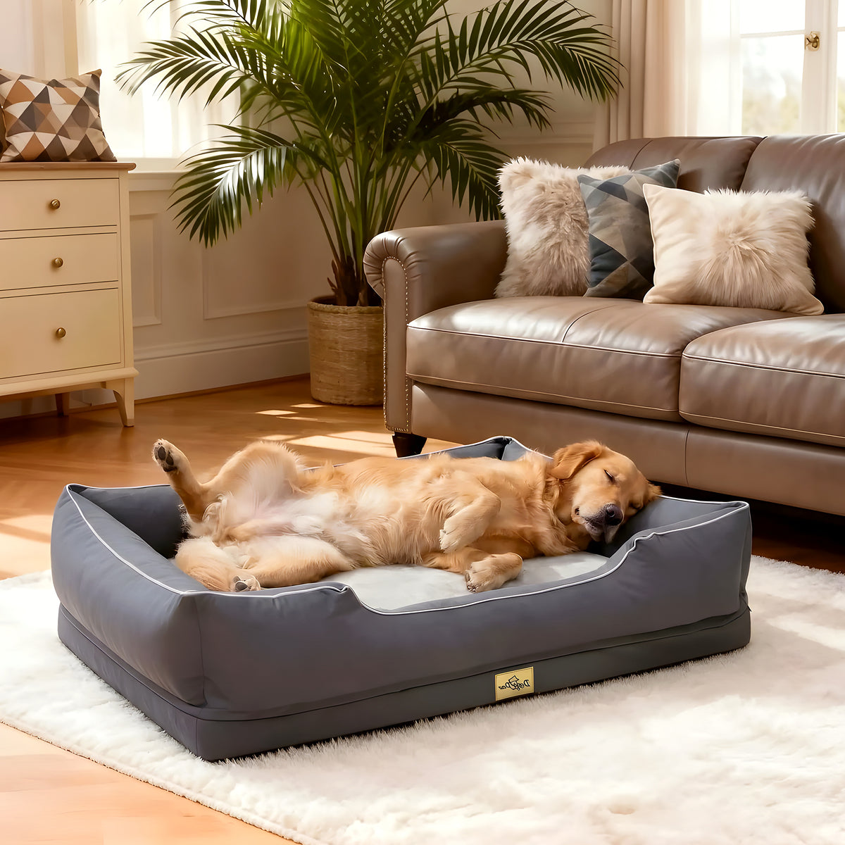 Panier orthopédique en fausse fourrure pour chien, jusqu'à 60 kg